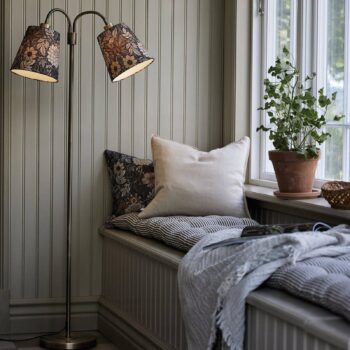 PR Home stojacia lampa Amy mosadz Sofia Dahlia hnedá 150cm 2flg.