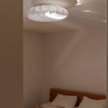 PR Home stropné svietidlo Plafond, ľanový textil, Ø 42 cm, biela