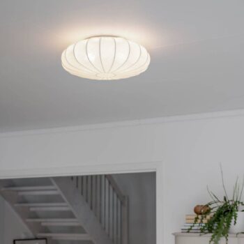 PR Home stropné svietidlo Plafond, ľanový textil, Ø 42 cm, biela