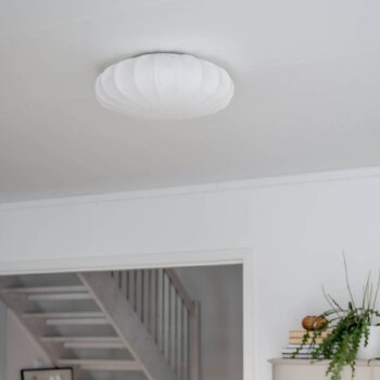 PR Home stropné svietidlo Plafond, ľanový textil, Ø 42 cm, biela