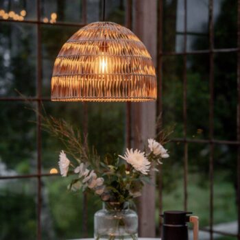 PR Home vonkajšia závesná lampa Lace z prírodného vlákna, zástrčkový kábel,