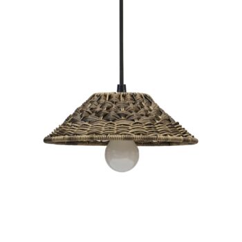 PR Home závesná lampa Lisen, ratanový vzhľad, hnedá, Ø 27 cm