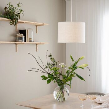 PR Home závesné svetlo Sara, biela, Ø 35 cm, ľanový textil