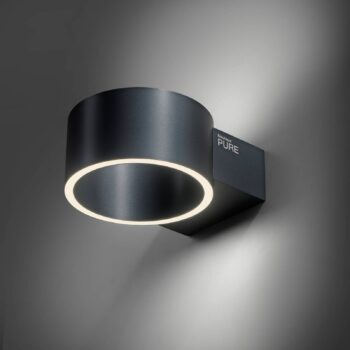 PURE LED nástenné svietidlo Clipse, sivé, hliník, Ø 15 cm