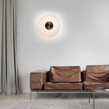 PURE LED nástenné svietidlo Vitrum, hnedé/opálové sklo/hliník Ø 22 cm
