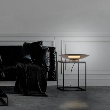 PURE LED stolová lampa Moon, sklo v bronzovej farbe/hliníkový stmievač
