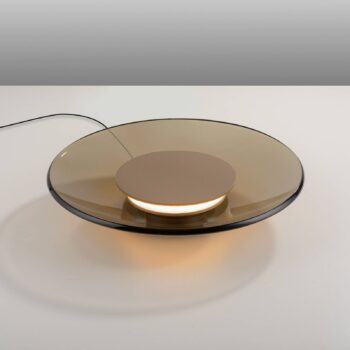 PURE LED stolová lampa Moon, sklo v bronzovej farbe/hliníkový stmievač