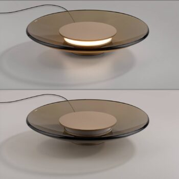 PURE LED stolová lampa Moon, sklo v bronzovej farbe/hliníkový stmievač