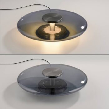PURE LED stolová lampa Vitrum sivé sklo/hliník dotykový stmievač