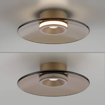PURE LED stropné svietidlo Moon, bronz, Ø 32 cm, sklo/hliník