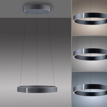 PURE LED závesné svetlo E-Clipse, sivé, Ø 50 cm, kov, CCT
