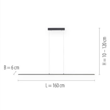 PURE LED závesné svetlo Lite, antracit, 160 cm, CCT, stmievateľné