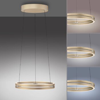 PURE LED závesné svietidlo E-Loop, mosadz, Ø 50 cm hliník CCT