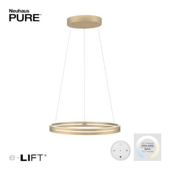 PURE LED závesné svietidlo E-Loop, mosadz, Ø 70 cm hliník CCT