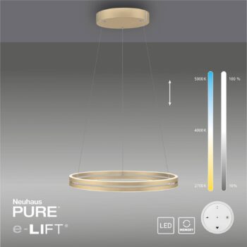 PURE LED závesné svietidlo E-Loop, mosadz, Ø 70 cm hliník CCT