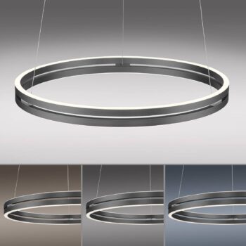 PURE LED závesné svietidlo E-Loop, sivá, Ø 70 cm, hliník, CCT