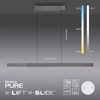 PURE LED závesné svietidlo Moto-Rise, sivé, hliník, CCT