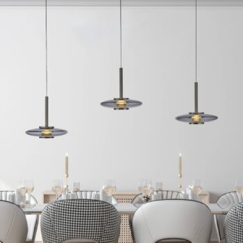 PURE LED závesné svietidlo Vitrum, sivé, sklo/hliník 3 svetlá