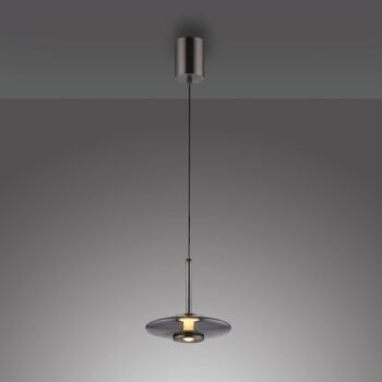 PURE LED závesné svietidlo Vitrum, sivé, sklo/hliník, Ø 22 cm