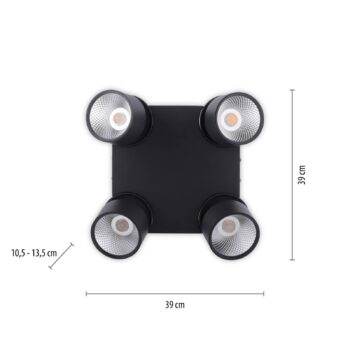 PURE Nola stropné LED svetlo 4-plameňové čierna