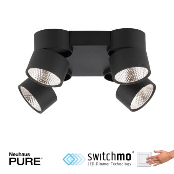 PURE Nola stropné LED svetlo 4-plameňové čierna