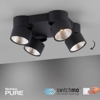 PURE Nola stropné LED svetlo 4-plameňové čierna