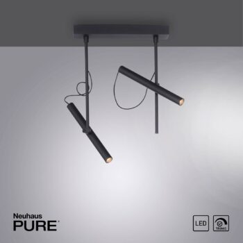 PURE Tutua stropné LED svetlo, 2-plameňové, čierna
