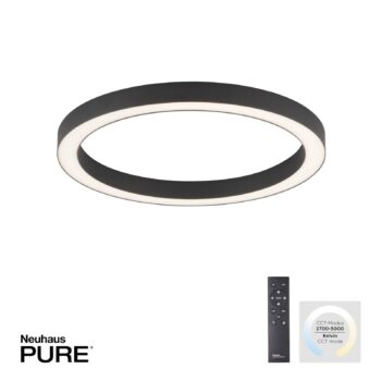 PURE stropné LED svetlo Lines, Ø 50 cm, antracitová, CCT, diaľkové ovládanie