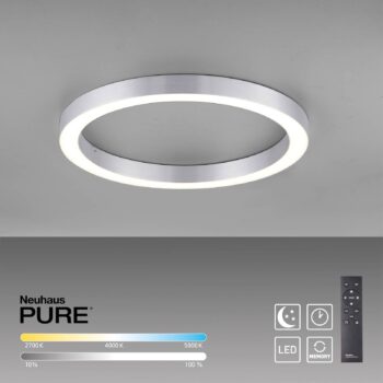 PURE stropné LED svetlo Lines, Ø 50 cm, strieborná, CCT