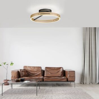 PURE stropné LED svetlo Loop mosadz/čierna kov Ø 60 cm CCT