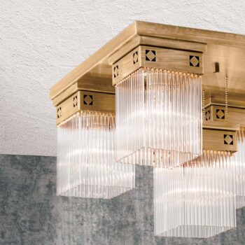 Päť-plameňové stropné svietidlo Frieda z mosadze