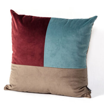 Patchworkový vankúš štvorcový béžový čokoládovo modrý, 42 x 42 cm