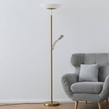 Paul Neuhaus LED stojacia lampa Alfred, mosadzná farba, stmievateľná