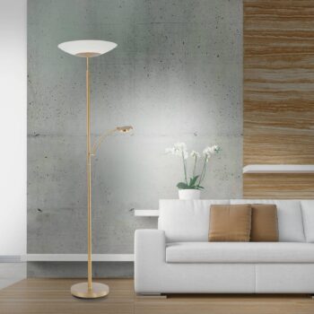 Paul Neuhaus LED stojacia lampa Alfred, mosadzná farba, stmievateľná