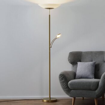 Paul Neuhaus LED stojacia lampa Alfred, mosadzná farba, stmievateľná