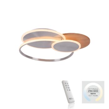 Paul Neuhaus LED stropné svietidlo Palma, drevo, CCT, 65 cm, stmievateľné