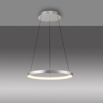 Paul Neuhaus LED závesná lampa Hoop, hliníková farba, Ø 57 cm, stmievateľná
