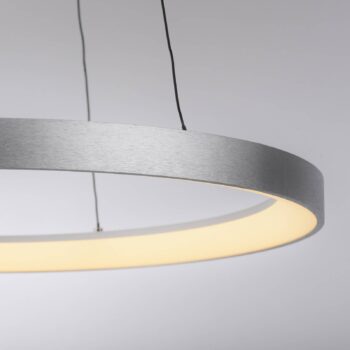 Paul Neuhaus LED závesná lampa Hoop, hliníková farba, Ø 57 cm, stmievateľná