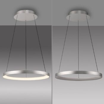 Paul Neuhaus LED závesná lampa Hoop, hliníková farba, Ø 57 cm, stmievateľná