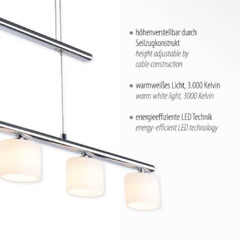 Paul Neuhaus LED závesné svietidlo Hydra, oceľová farba, sklo, 80 cm