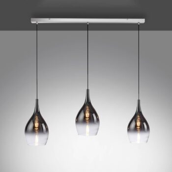 Paul Neuhaus Pilua závesná lampa, dym, sklo, 100 cm, 3 svetlá.