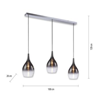 Paul Neuhaus Pilua závesná lampa, dym, sklo, 100 cm, 3 svetlá.