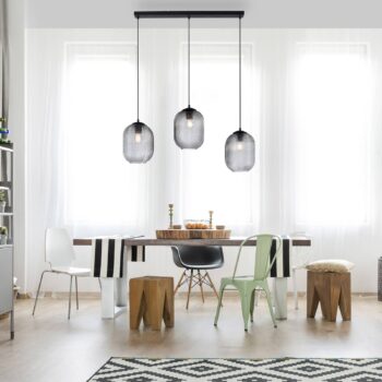 Paul Neuhaus Shitake závesná lampa, dymovo sivá, sklo, 86 cm, E27