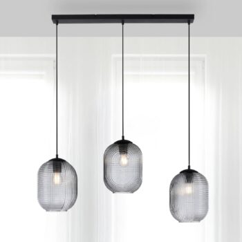 Paul Neuhaus Shitake závesná lampa, dymovo sivá, sklo, 86 cm, E27