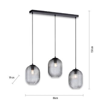 Paul Neuhaus Shitake závesná lampa, dymovo sivá, sklo, 86 cm, E27