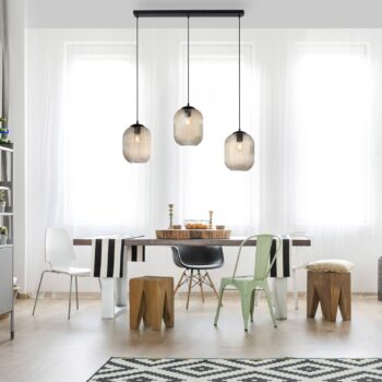 Paul Neuhaus Shitake závesná lampa, jantár, sklo, 86 cm, E27