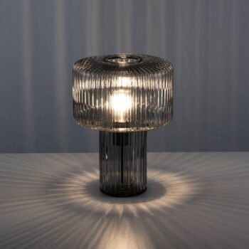 Paul Neuhaus Stolná lampa Fungus, dymová farba, sklo, 34 cm