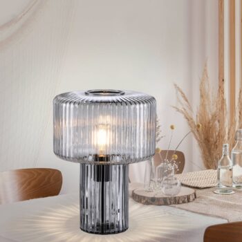 Paul Neuhaus Stolná lampa Fungus, dymová farba, sklo, 34 cm