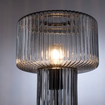 Paul Neuhaus Stolná lampa Fungus, dymová farba, sklo, 34 cm