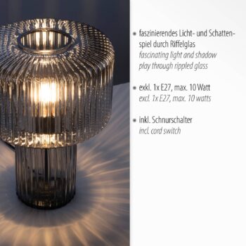 Paul Neuhaus Stolná lampa Fungus, dymová farba, sklo, 34 cm